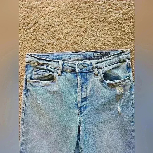 BlankNYC Light-Wash Distressed Jeans with Mickey Mouse Patches on Knees, Size 28 - Picture 2 of 7